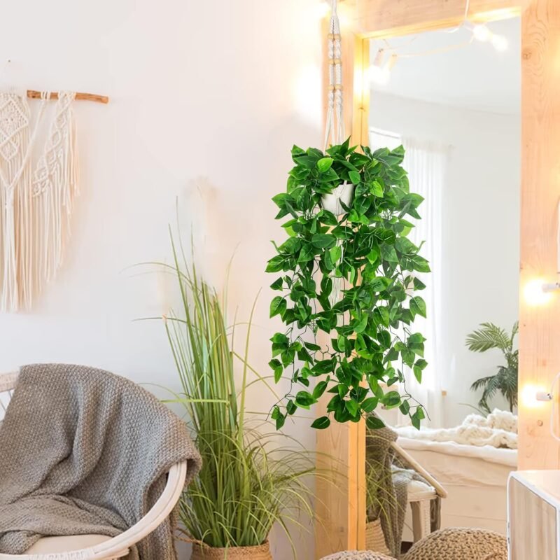 Hywean Homd Plantas Colgantes Guirnaldas Artificiales Plantas Artificiales Colgantes Enredadera Eucalipto Guirnalda Planta para Fiesta en Exteriores Balcones Bodas,Jardines (1 Set) - Imagen 6