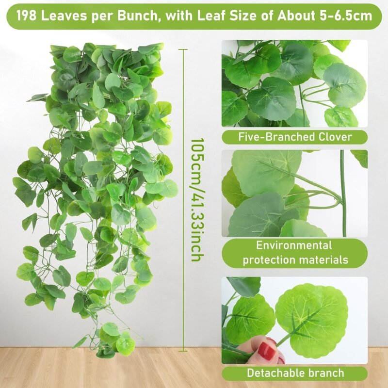 VFANDV Plantas Artificiales Colgantes, 2 Piezas Plantas Colgantes Artificiales 108cm, Plantas Colgantes Hiedra Verde Artificial para Boda Jardín Balcón Dormitorio Interior Decoración de la Pared - Imagen 3