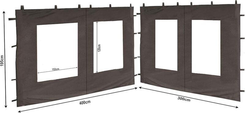 QUICK STAR 2 Paneles Laterales de PE con Ventana 300x195cm / 400x195cm para pabellón 3x4m Pared Lateral Antracita RAL 7012