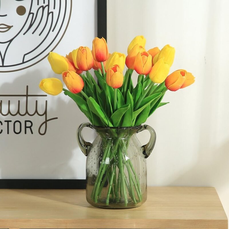 JUSTOYOU Tulipán, Toque Real, 33 cm de Largo, Flores Artificiales Decorativas para Ramos de Boda, hogar, Hotel, jardín, Actividades de Navidad, Regalos, Telas, Naranja -10 - Imagen 3