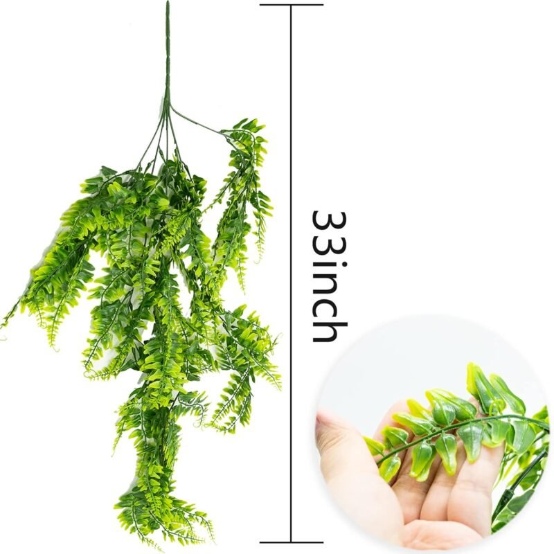 SZXMDKH 2pcs Helecho Artificial Plantas Artificiales para Interior y Exterior, Colgante,Verde Decoración del Hogar Estética de Vid Artificial de Salón y Jardín/Dormitorio/Granja - Imagen 2