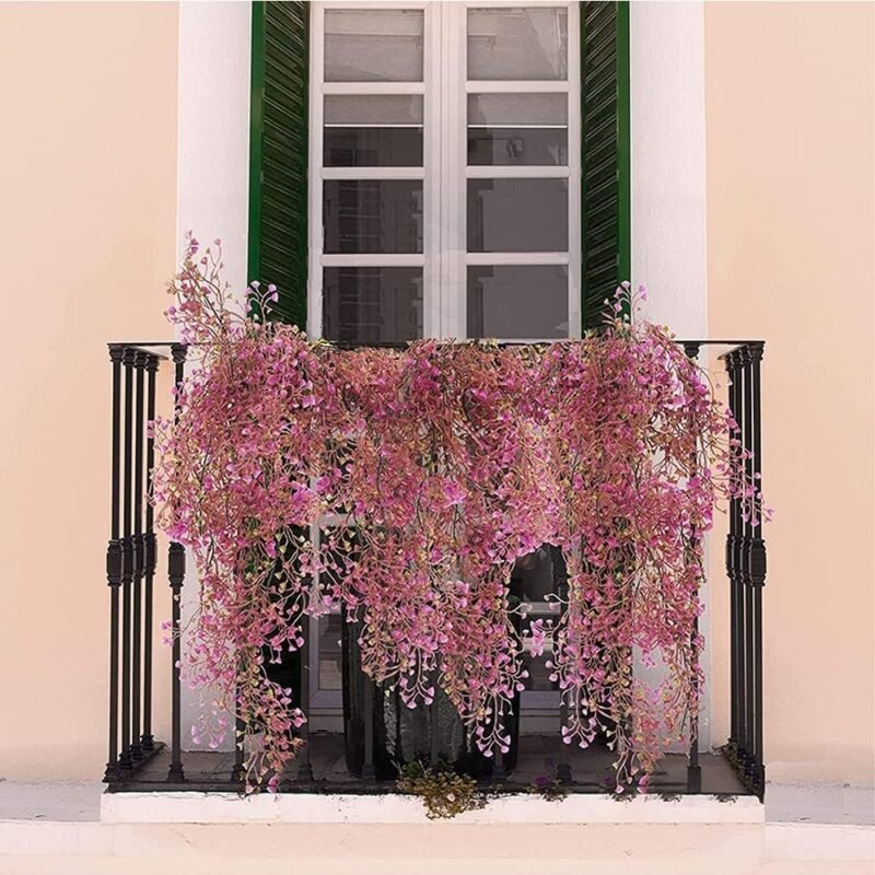 Aieraczy Guirnalda de Flores Artificiales, 2 Piezas Cesta Colgante Flor Artificial, Plantas Artificiales Largo Vides, Flores Colgantes, Guirnalda Flores para el Hogar, Jardín, Decoración Boda - Imagen 6