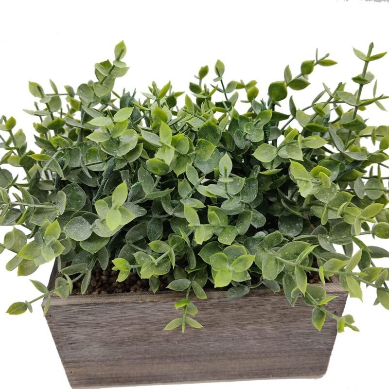 Aisamco Hojas de eucalipto Artificial en Caja de Madera Ramas de eucalipto Falsas Plantas en Maceta Gris Verde Vegetación Artificial para Boda Decoración Floral - Imagen 4