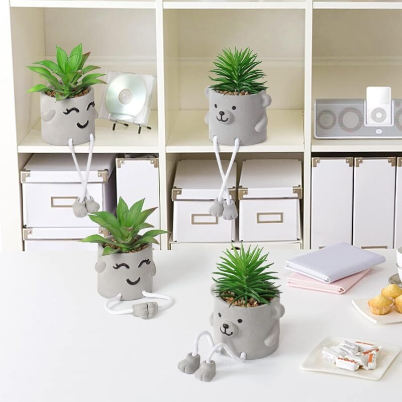 Dremisland Plantas Suculentas Artificiales en Maceta Decorativa Pequeña Planta Colgante Pierna Cemento Suculentas Artificiales Decoración para Hogar Oficina Mesa Escritorio Sala de Estar - Imagen 3