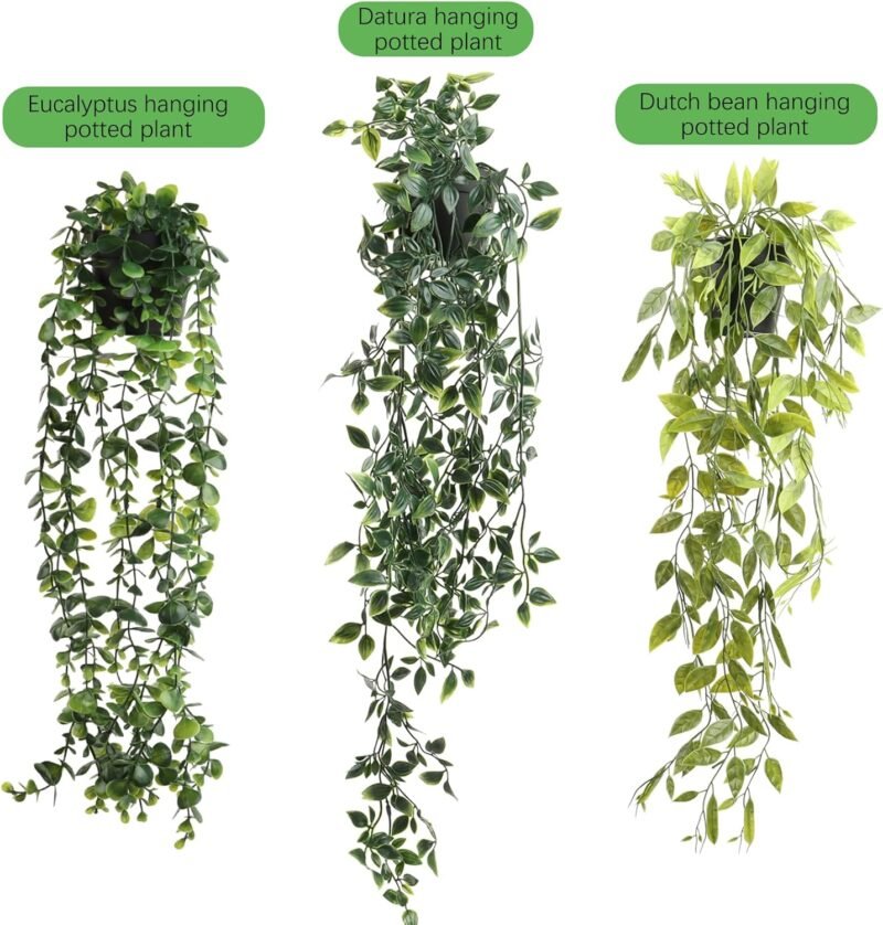 MXTIMWAN 3 Piezas Plantas Artificiales Colgantes, Plantas Colgantes Artificiales con Maceta, Plantas Falsas Mandala en Maceta para Oficina, Jardín, Sala de Estar y Decoración de La Pared - Imagen 4