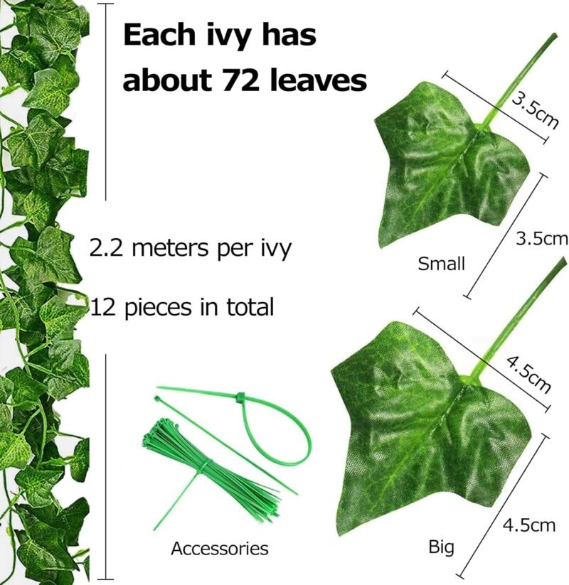 Noa Home Deco Plantas Hiedra Artificial Enredaderas Artificiales, 12 Piezas, Colgantes Decoración Hojas Follaje Falsas Interior Exterior (2.2M, con Bridas de Cables) - Imagen 2