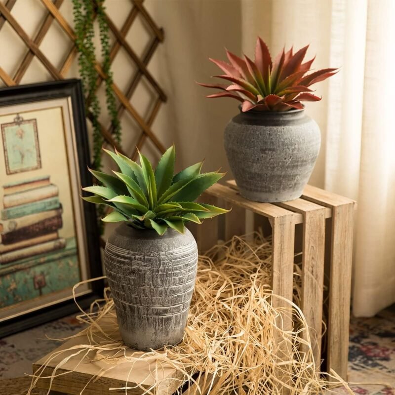 Veryhome Plantas suculentas artificiales de aloe, suculentas artificiales grandes de 12.5 pulgadas, sin maceta, decoración de vegetación para interiores y exteriores (rojo) - Imagen 5