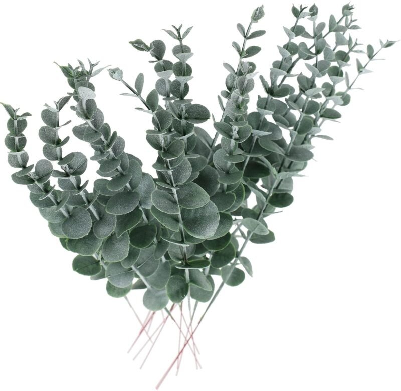 Gfamous 10 Piezas Tallos Artificiales de Eucalipto,Planta Artificial Eucalipto, Hojas de Eucalipto Artificiales,para Decoración De Fiestas, Bodas, Jardín, Hogar, Oficina,Arreglos Florales