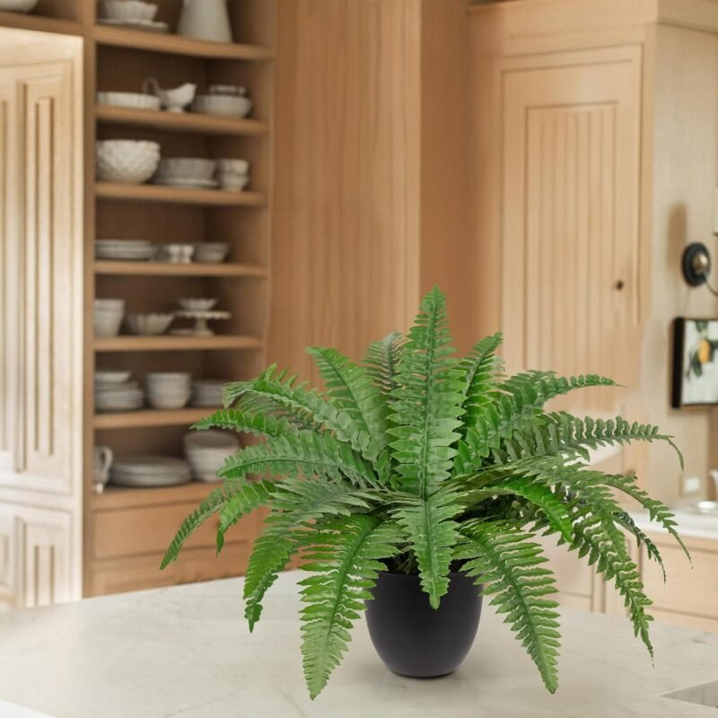 Hollyone Planta artificial en maceta de helecho Boston de 19.7 pulgadas, arbustos de helecho falsos en maceta para interiores y exteriores, helechos Boston sintéticos para decoración del hogar, - Imagen 6