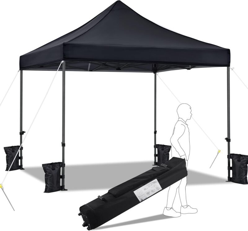 Yaheetech Carpa Plegable 3x3 Cenador Plegable de Jardín Resistente al Agua Carpa de Jardín con Bolsa de Transporte con Ruedas para Exterior Fiestas Camping Negro
