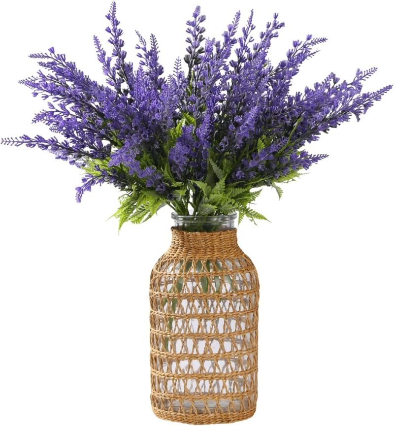 YunNasi Lavanda Artificial Flores Artificiales para la Decoración del hogar Plantas Artificiales para Exterior Arreglos de Boda Decoración de Mesa(6pcs, Morado)