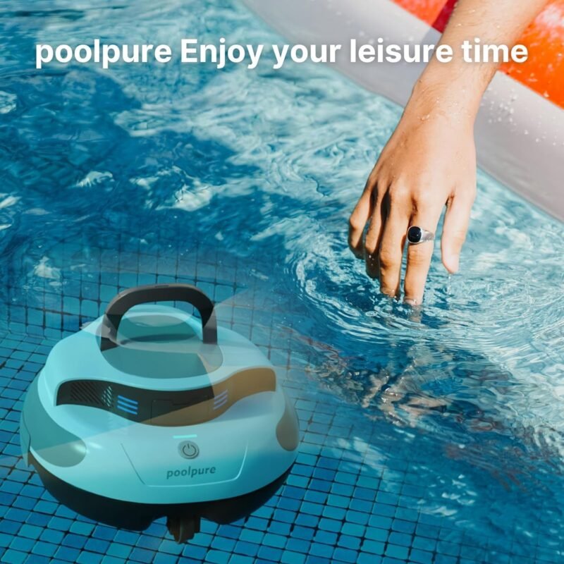 POOLPURE Robot de Piscina Dura 𝟱𝟱𝙒𝙝-𝟭𝟮𝟬 𝙢𝙞𝙣𝙪𝙩𝙤𝙨, Autoservicio, Doble Motor, IPX8 Resistente al Agua, Indicadores LED, inalámbrico con batería, Ideal para Piscinas Planas de hasta 90 m² - Imagen 9