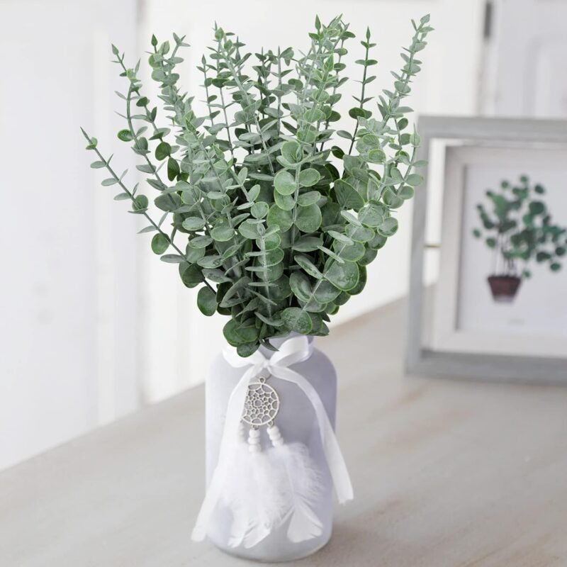 ROLLWAY 30 Ramas Eucalipto Artificial Hojas de Eucalipto Artificial Tallos Eucalipto Artificiales Eucalipto para Ramo de Fotos para Decoración de Hogar Oficina Boda (38cm) (30 Ramas) - Imagen 5