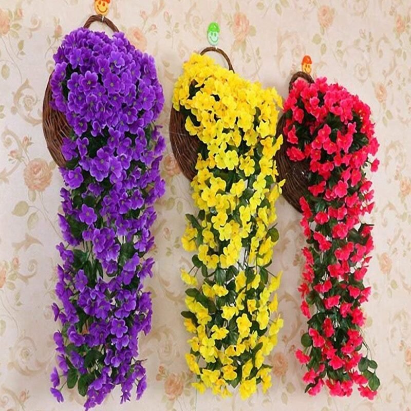 duisoad FUJIE 2 Piezas Artificiales De Colgantes Plantas Simulation Violet Flower Wisteria Artificial para Colgar con Hojas Verdes Decoración para Boda Fiesta - Púrpura - Imagen 5
