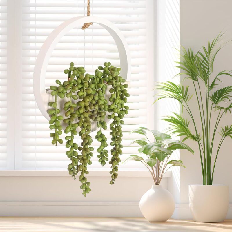 Focenat Colgantes de Plantas Artificiales,Plantas Colgantes Suculentas Artificiales,Cadena de Perlas Falsas de Maceta con Cordón de 21cm,para el hogar,jardín,Oficina,decoración de Pared - Imagen 4