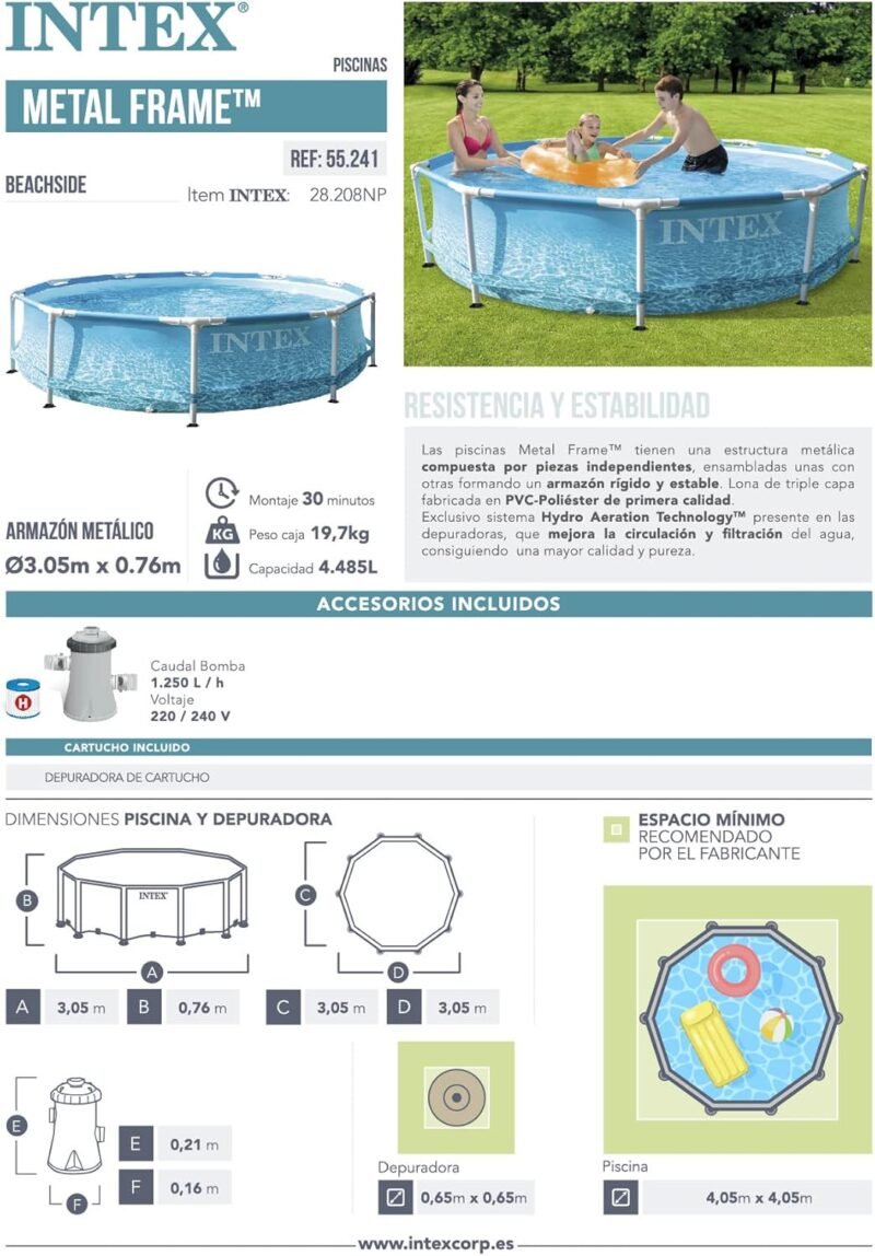 Intex ¡28208NP-PISCINA Beachside Frame D305X76 CM (C/Bomba Filtro) - Imagen 7
