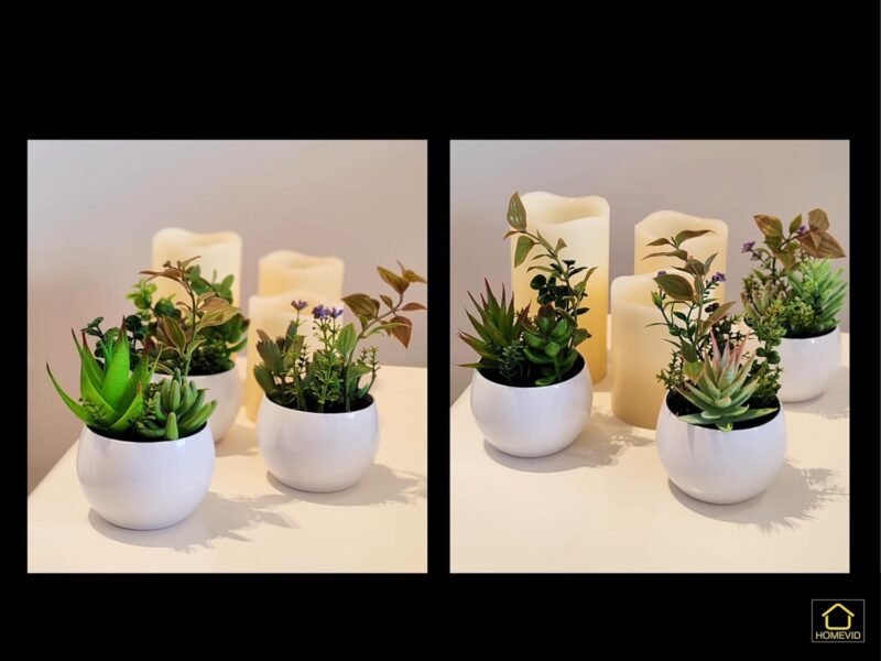 HOMEVID Plantas Artificiales Decorativas en Maceta Plantas pequeñas de plástico sintético para Interiores y Exteriores Pack 6 Unidades para el Hogar Oficina Escritorio Salon baño Cocina Dormitorio - Imagen 4