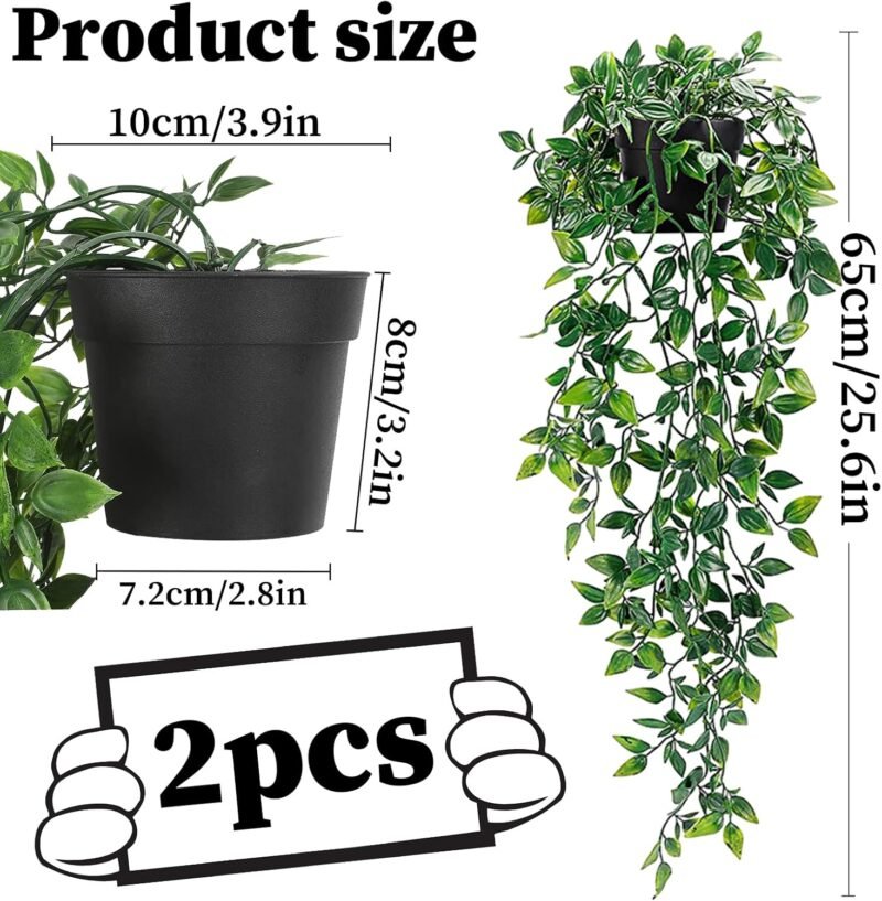 Plantas Artificiales Colgantes de Plástico Helecho, 2 Piezas Corona de Hiedra Falsa Planta, Plantas Artificiales Decorativas Exteriores Interiores, Falso Colgante de Plantas para Habitación - Imagen 2