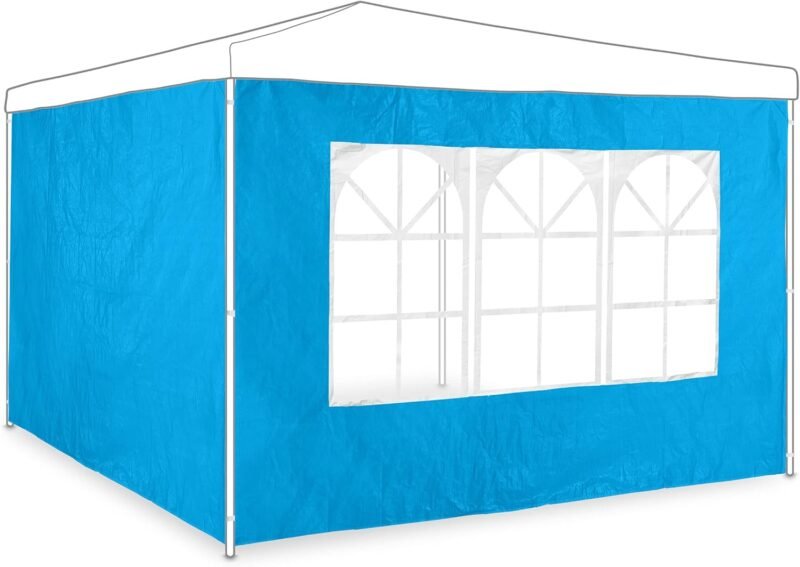 Relaxdays Set de 2 Paneles Laterales Carpa, 2x3 m, Cortinas Cenador, con Ventana, Impermeables, Lonas Cierre, Azul Claro