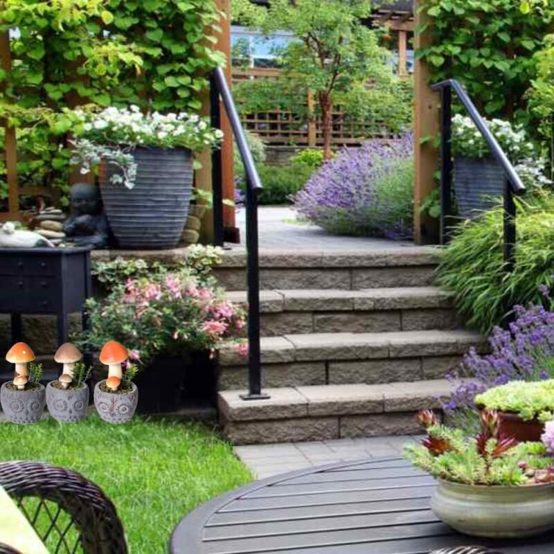 Aisamco 3 Plantas Artificiales en Maceta de Cerámica, Setas Artificiales en Maceta, Decoracion de Patios y Jardines - Imagen 7