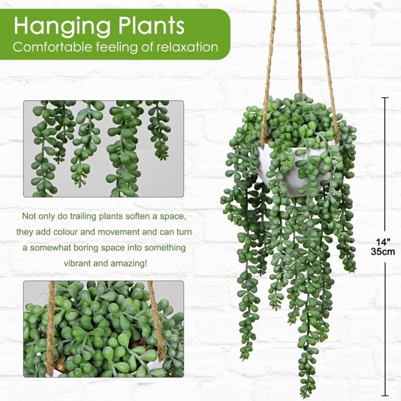 Oairse Planta artificial colgante para decoración de pared en interiores y exteriores, altura de la planta 35 cm - Imagen 2