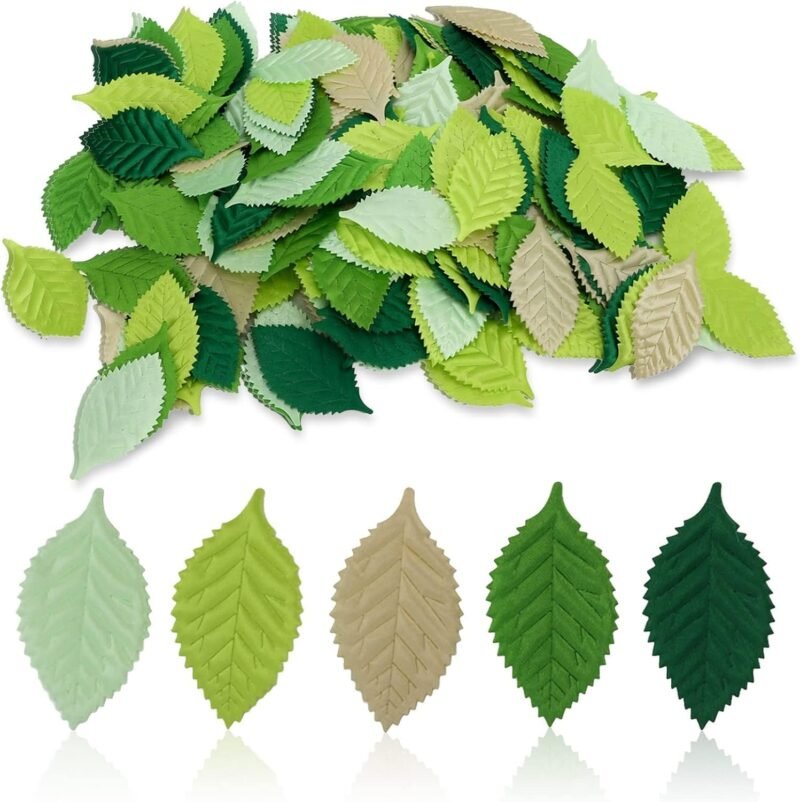 Cyrank 200 Piezas de Hojas Artificiales, Hojas Mixtas, Hojas Verdes para Manualidades, Hojas Florales, Hojas de Rosas Falsas, Hojas Artificiales Mixtas para Manualidades DIY