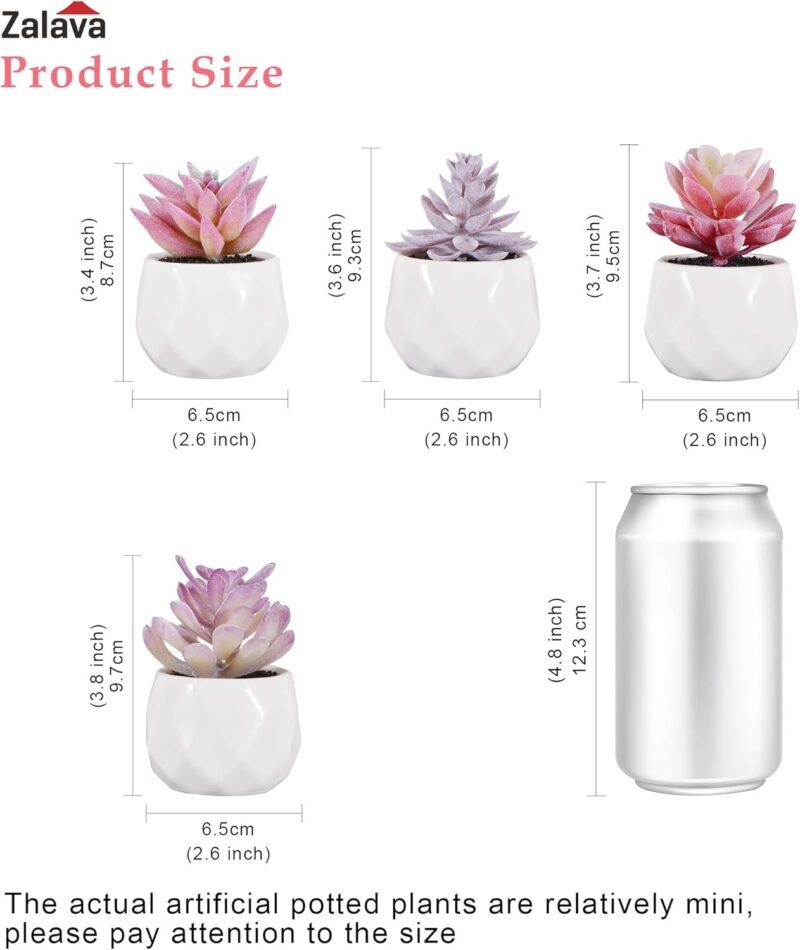 Zalava Plantas Artificiales Decorativas, 4Pcs Plantas Suculentas Pequeñas en Maceta para Hogar, Oficina, Baño, Cocina, Interior y Exterior - Imagen 3