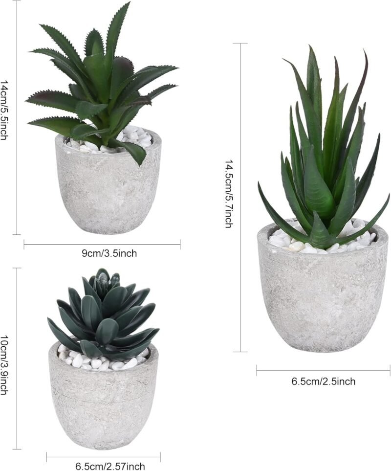 Ulikey 3 Piezas Plantas Suculentas Artificiales con Macetas, Plantas Artificiales Decoracion de Suculentas de Interior y Exterior, Mini Plantas de Escritorio para Cocina, Jardín, Patio, Hogar, Oficina - Imagen 2