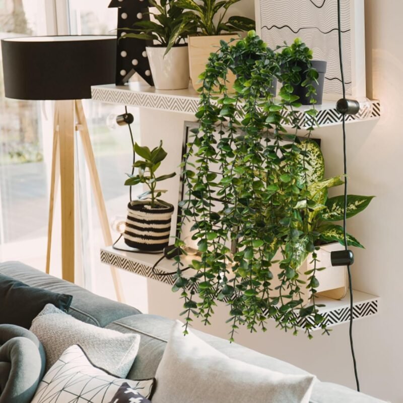Plantas artificiales colgantes con macetas, 2 unidades de plantas artificiales con macetas, plantas artificiales colgantes, plantas artificiales en maceta, plantas artificiales como reales, plantas - Imagen 7