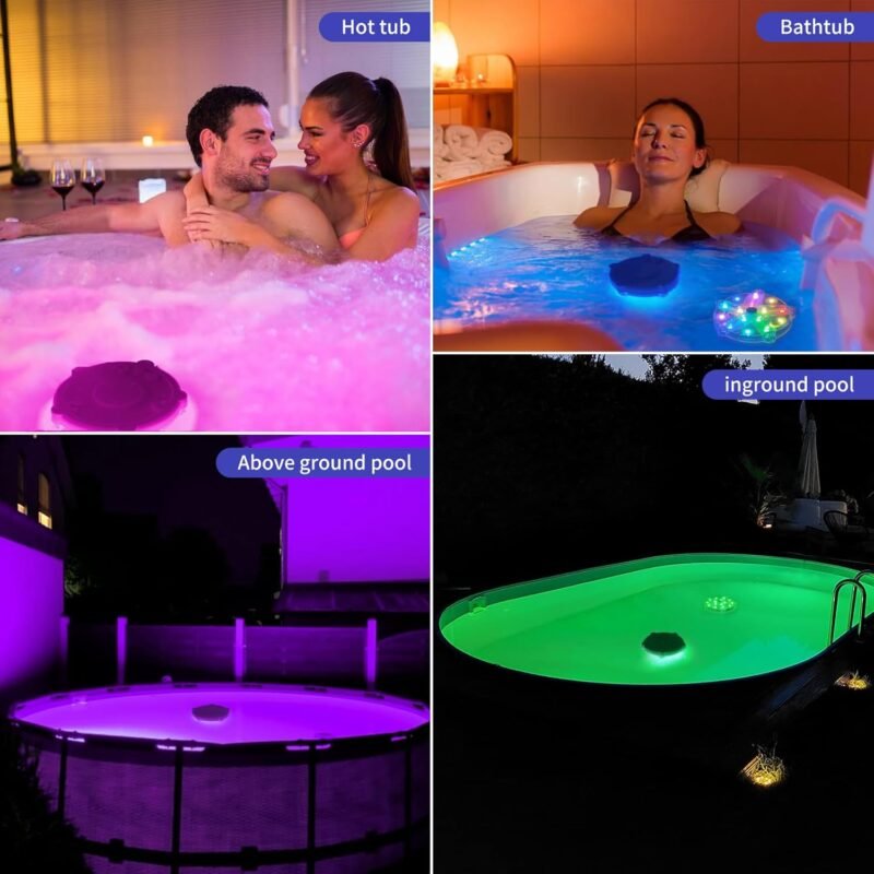DeeprBlu Luz Sumergible Bañera, Luz Spa Recargables que Cambian de Color Luz para Piscina Bajo Agua, Luces Piscina Sumergibles, Luces Flotantes para Piscinas con Imán/Ventosas, Luces LED para Spa - Imagen 6