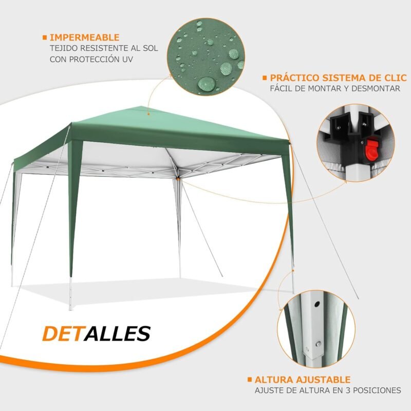 YUEBO Carpa Plegable 3x3 con 4 Laterales Cenador Impermeables Exterior Protección UV 50 Pop Up Gazebo Playa Cenadores para Jardin,Terraza,Camping, Verde - Imagen 3