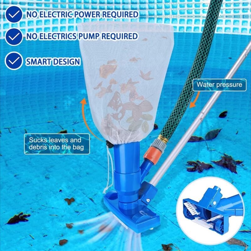 Aspiradora de Piscina,Aspirador de Piscina Manual,Aspiradora Piscina Pequeña,Kit Limpieza Piscina Desmontable,Kit de Limpieza Piscina,Aspiradora de Piscina Fondo,para Piscinas,Spas,Acuarios - Imagen 3