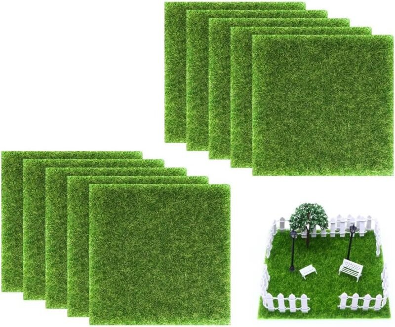 Hitopin 10PCS Plancha Alfombra de Cesped Artificial, Artificial Alfombra de Césped Sintético, Musgo de césped simulado, para Interior y Exterior en Jardín, Terraza, Balcón, Patio y Piscina(15x15CM)
