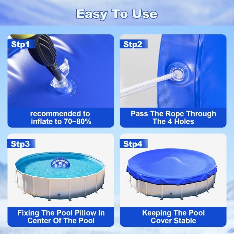VniYors Cojín de piscina de invierno, 120 x 120 cm, cojín de aire para piscina de invierno, XXL, cubierta de piscina inflable, para cubierta de piscina redonda, 366 cojines de invierno, cojín de aire - Imagen 4