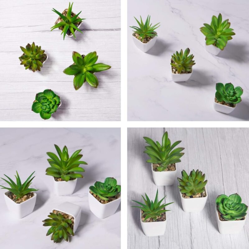 YHmall 4 Plantas Artificiales para Interiores, pequeñas Plantas Artificiales, suculentas de plástico, con Maceta de cerámica, Falsas Plantas Verdes - Imagen 4