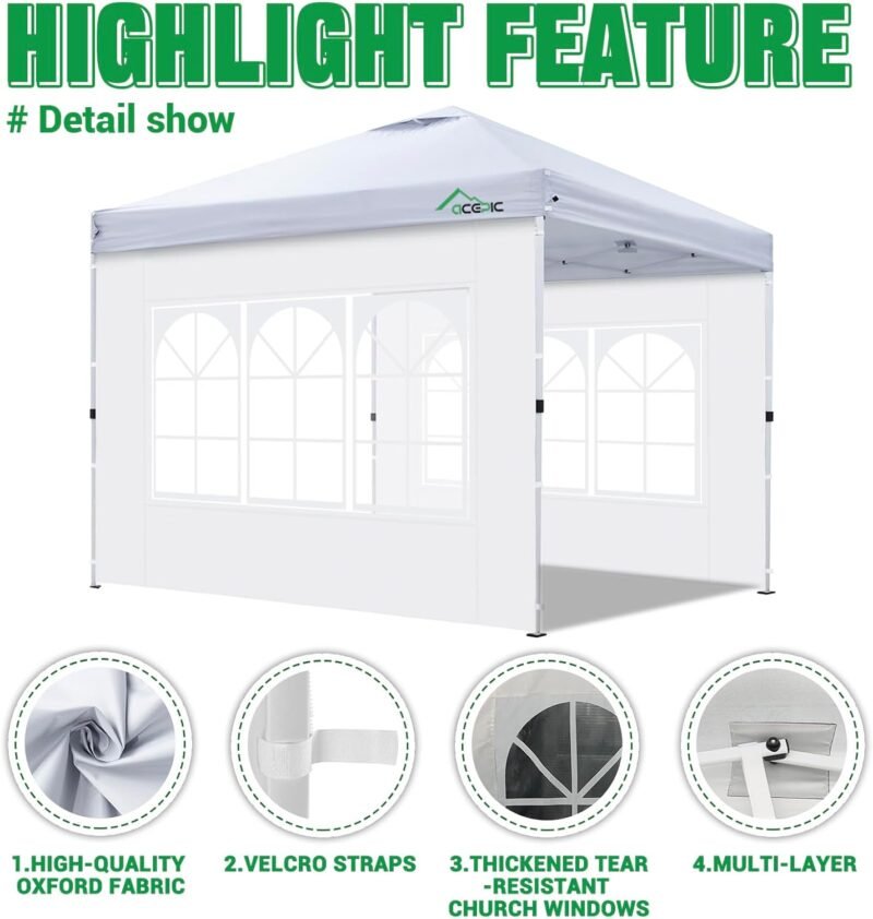 Acepic 2 Carpas Laterales para cenadores de 3 x 3 m, Pared Lateral con Ventana para Carpa de jardín y cenador Plegable (Blanco, 3x3m 2pcs) - Imagen 2