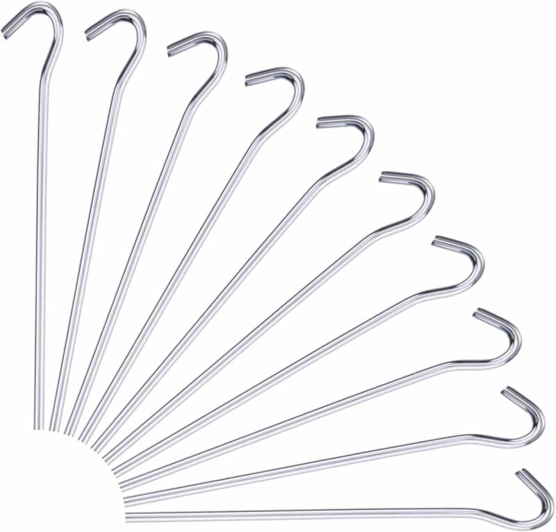 Clavijas de metal galvanizadas extra fuertes para tienda de campaña, resistentes a la corrosión, ganchos ligeros para camping, para senderismo, jardín, cenador y viajes (paquete de 10)