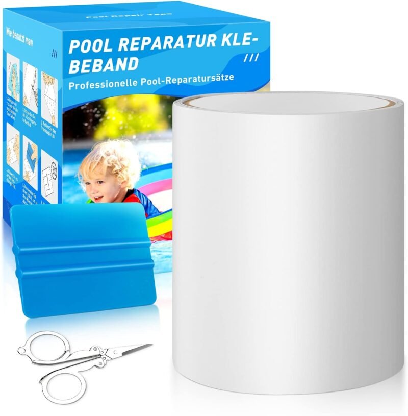 KAZATE Kit de Reparación Piscina Autoadhesivo Impermeable al Agua, 10 cm x 150 cm Parches de Reparación para Cama de Agua, Piscina, Liner de Piscina, Piscina Infantil, Colchón de Aire