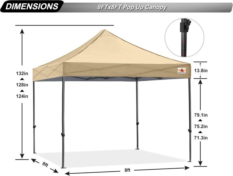 ABCCANOPY - Cenador Plegable para Patio (2,5 x 2,5 cm, Totalmente Impermeable, Resistente al Agua),Beige - Imagen 4