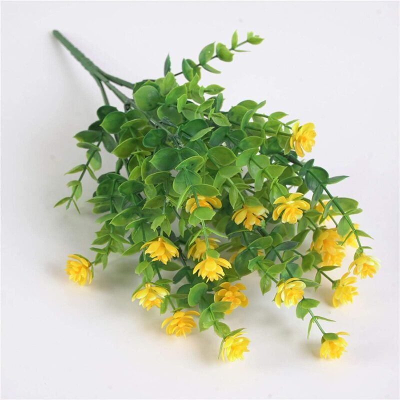 TSHAOUN 5 Piezas Flores Artificiales Flor Falsas,Arbustos Verdes Resistentes a Los Rayos UV Plantas para Colgar en Interiores y Exteriores,para Casa Jardín Ventana Fiesta Boda Decoración (Amarillo) - Imagen 9
