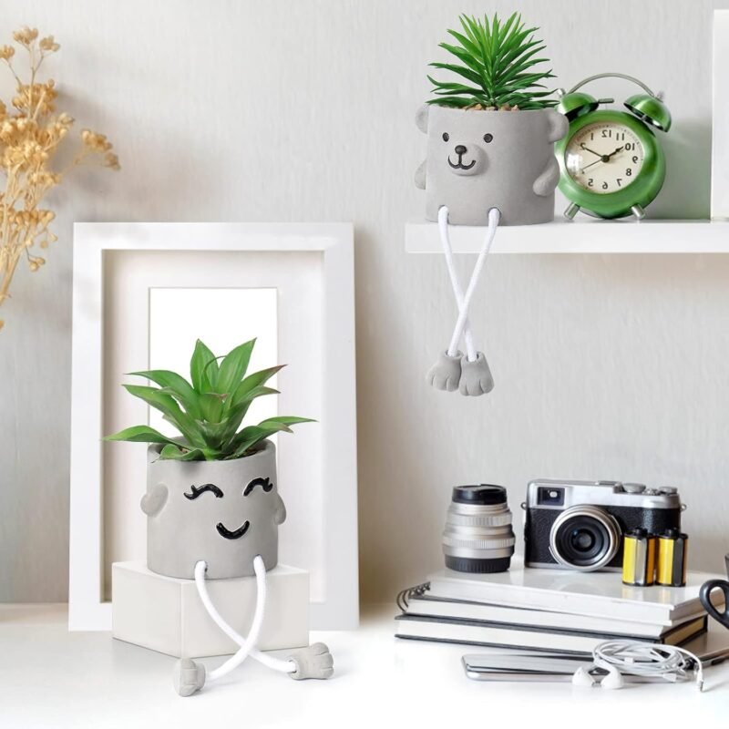 Dremisland Plantas Suculentas Artificiales en Maceta Decorativa Pequeña Planta Colgante Pierna Cemento Suculentas Artificiales Decoración para Hogar Oficina Mesa Escritorio Sala de Estar - Imagen 7