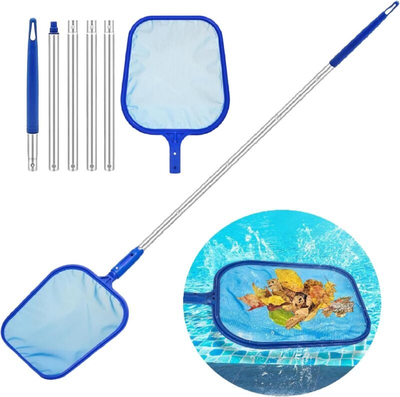 160CM Red De Limpieza De Hojas De Piscina Recogedor Hojas Piscina Skimmer De Malla Fina Pool Net Leaf Skimmer para Piscina, Spas, Estanques, Parque Acuatico