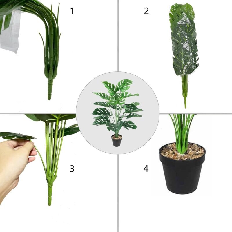 AIVORIUY Planta Artificial Falsa Areca Palmera Grande Arbol Artificial Plastico Monstera con Maceta Interior y Exterior Hogar Salon Dormitorio Balcón Moderno Boda Oficina Decorativas Verde 75cm - Imagen 3