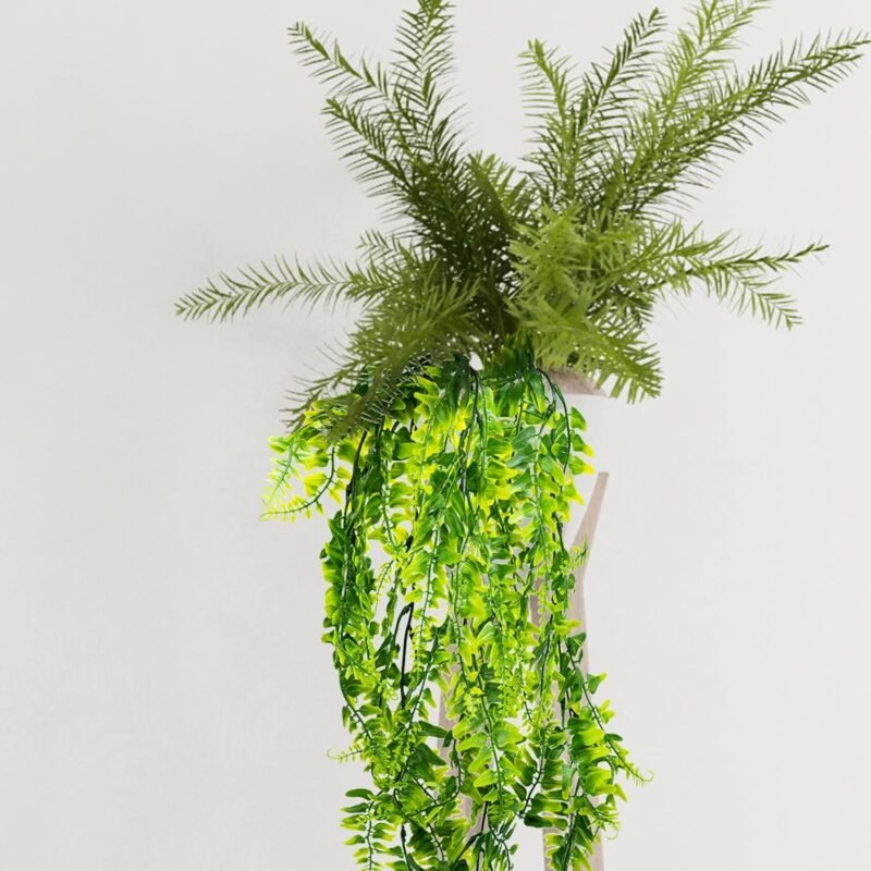 SZXMDKH 2pcs Helecho Artificial Plantas Artificiales para Interior y Exterior, Colgante,Verde Decoración del Hogar Estética de Vid Artificial de Salón y Jardín/Dormitorio/Granja - Imagen 7