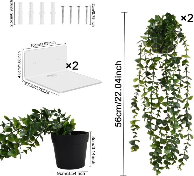 Plantas artificiales colgantes con macetas, 2 unidades de plantas artificiales con macetas, plantas artificiales colgantes, plantas artificiales en maceta, plantas artificiales como reales, plantas - Imagen 2