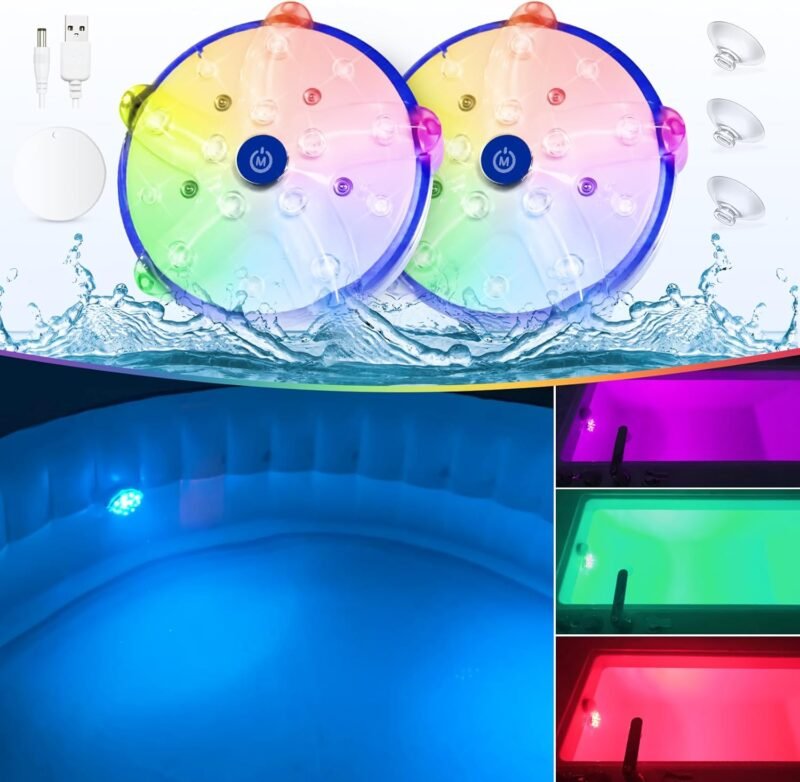 DeeprBlu Luz Sumergible Bañera, Luz Spa Recargables que Cambian de Color Luz para Piscina Bajo Agua, Luces Piscina Sumergibles, Luces Flotantes para Piscinas con Imán/Ventosas, Luces LED para Spa
