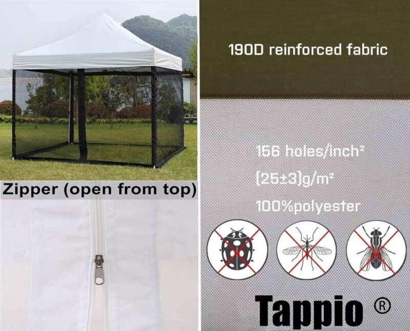 PCAFRS Mosquitera con Cremallera para Exteriores, mosquitera de Camping, Pared de toldo de Bricolaje, mosquitera para Exteriores para cenador de Patio de 10 x 10 pies y Tienda de campaña (Solo - Imagen 5