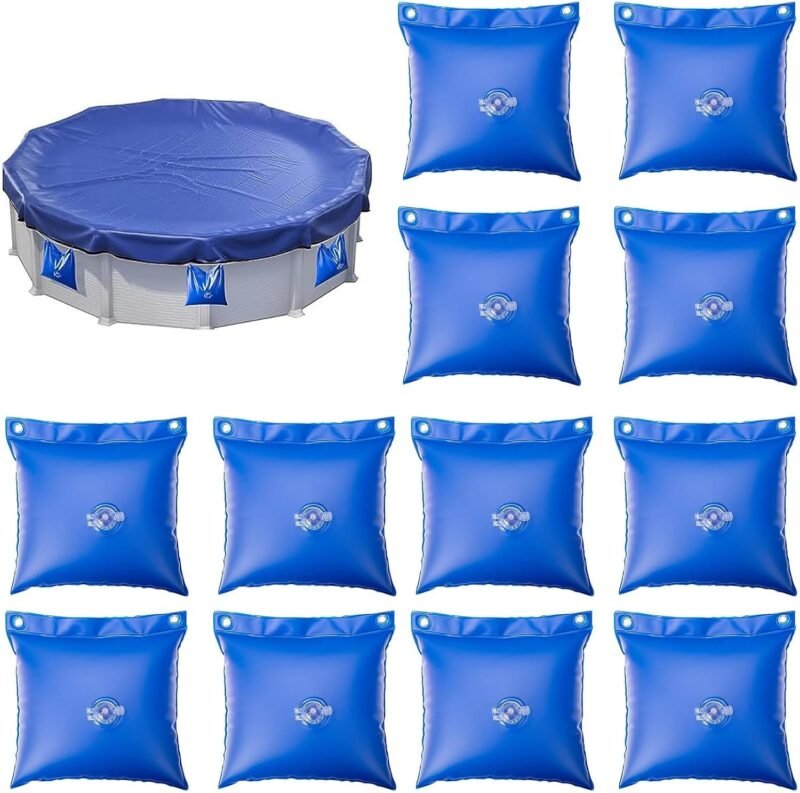 12 bolsas de agua colgantes para cubierta de piscina, 0.3 mm de grosor, PVC de 11.8 x 9.8 pulgadas, bolsas de peso de agua para piscinas sobre el suelo, bolsas de agua resistentes para piscina, bolsa