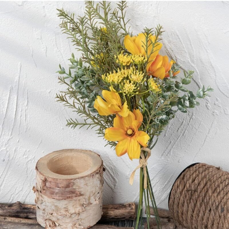 YELIKIT Flores Artificiales Plantas Falsas Ramos de Flores de Seda Arreglos Arreglos Boda Decoraciones Flores Artificiales para el Hogar Cocina Jardín Fiesta Navidad Mesa Decoración de Flores Amarillo - Imagen 6