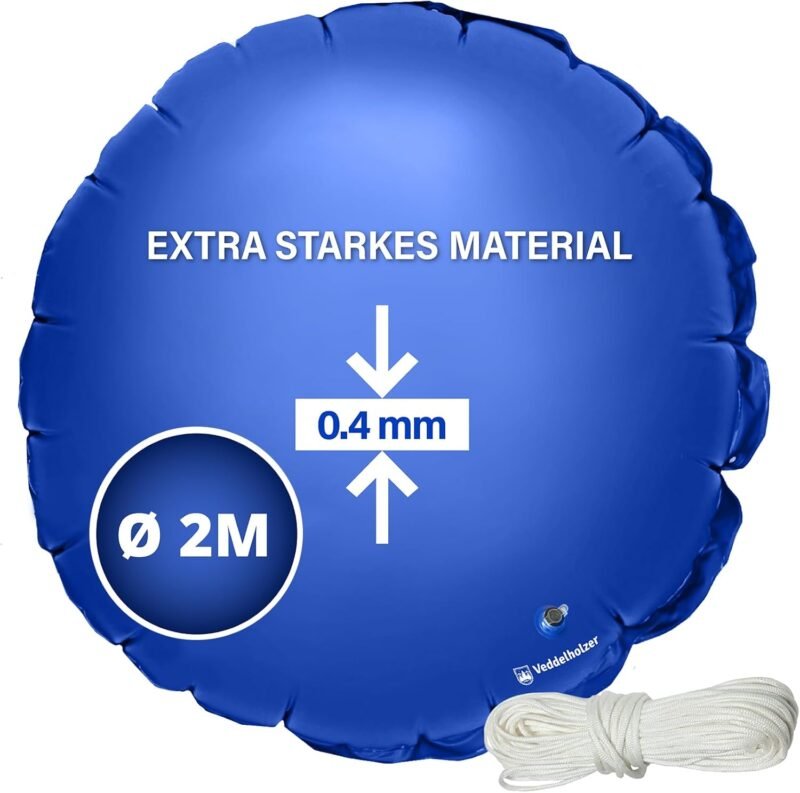 Veddelholzer Cojín redondo XXL de 2 m de diámetro para piscina, incluye cuerda de fijación de 6 m y kit de reparación, cojín de aire para cubierta de piscina. Accesorio de piscina perfecto para cubrir